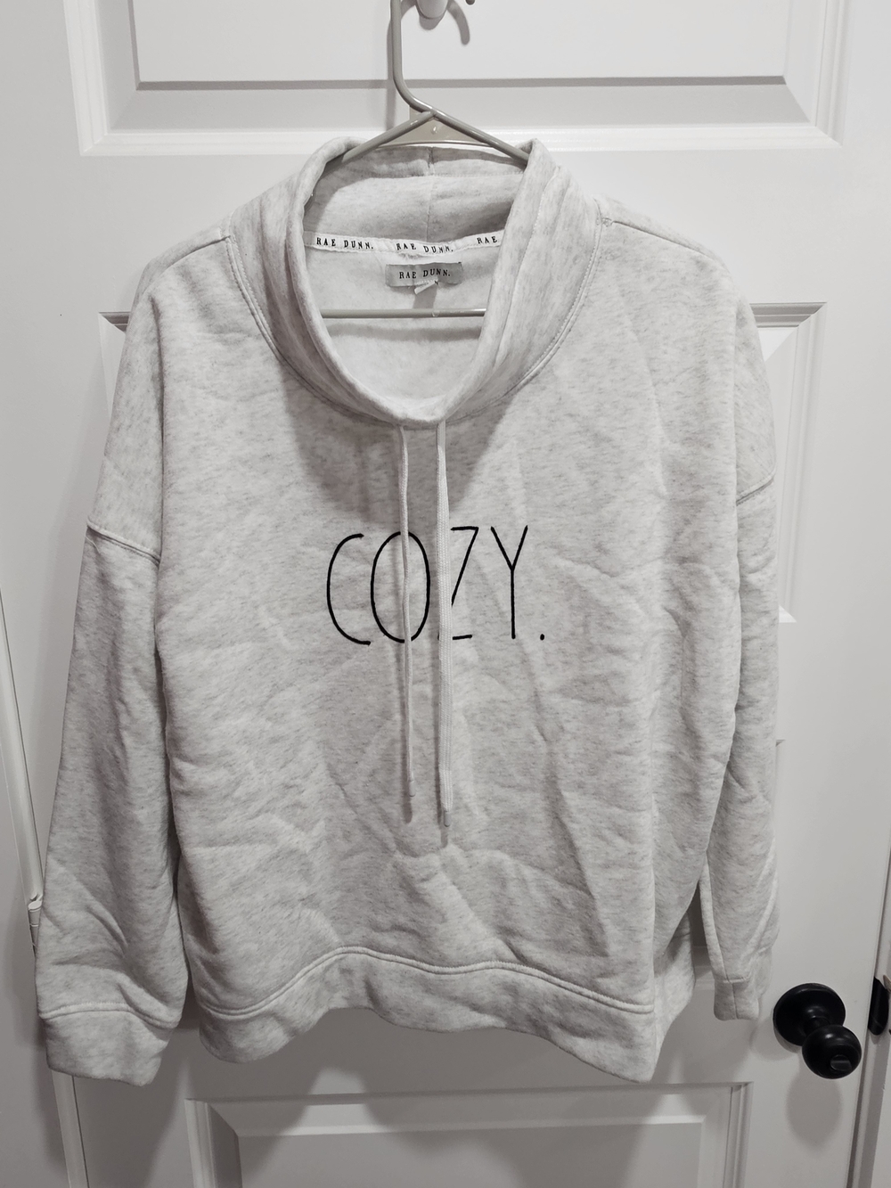 Rae Dunn COZY. Funnel Neck Sweatshirt - Light Gray